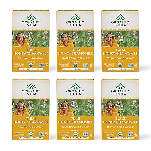 Organic India - Té orgánico de Tulsi, té de hierbas, 18 bolsas de infusión. paquete de 6