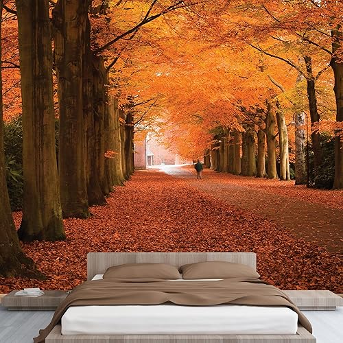 Miniatura 3 de wall26 - Camino de línea de árboles de hojas naranjas otoñales - Paisaje - Mural de pared, calcomanía extraíble, decoración del hogar - 66x96