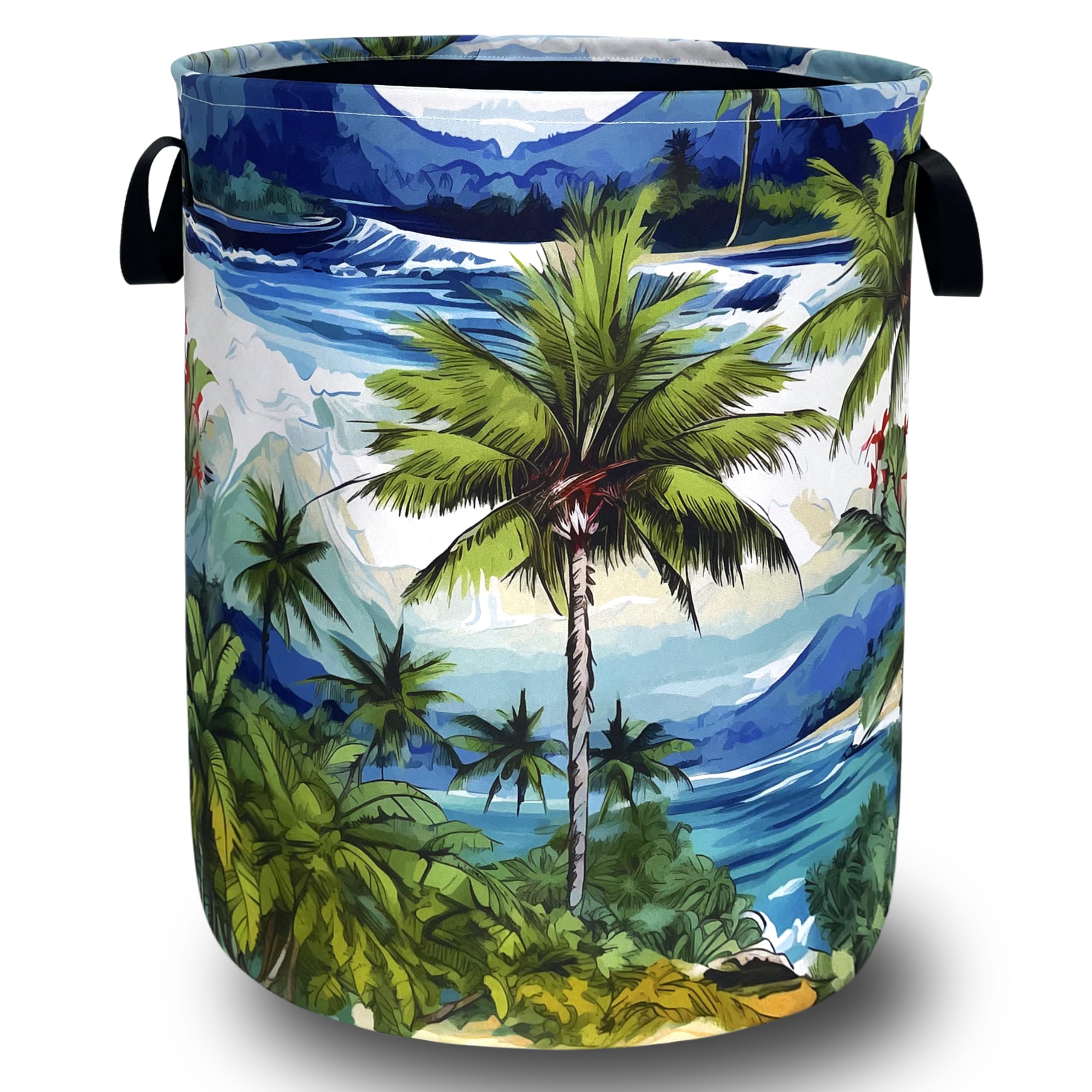 Tropical Palm Tree Laundry Basket Oxford Cloth Foldable Hamper 18.9x16.5 In