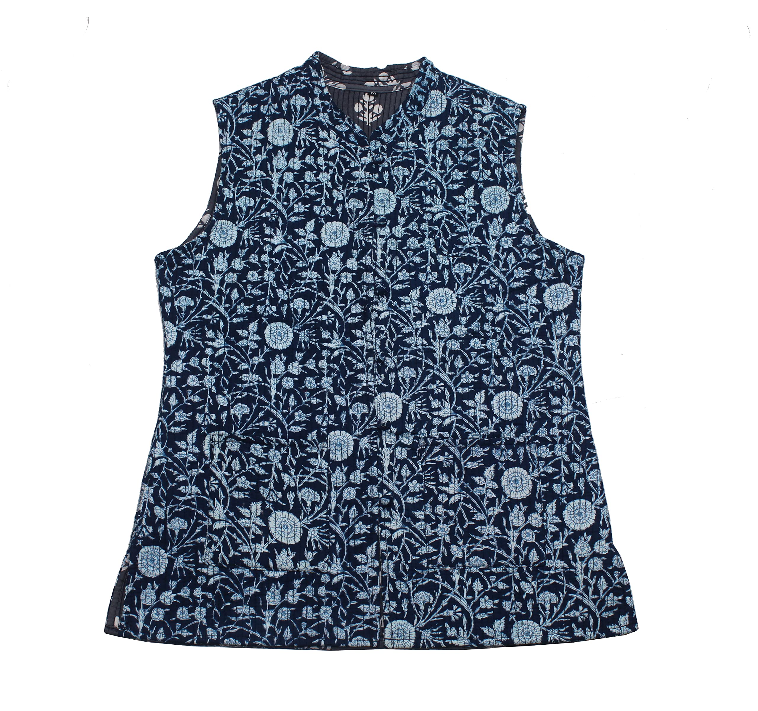 SHUBHANGI COLLECTIONSWomen's Blue Cotton Quilted Reversible Sleeveless Jacket