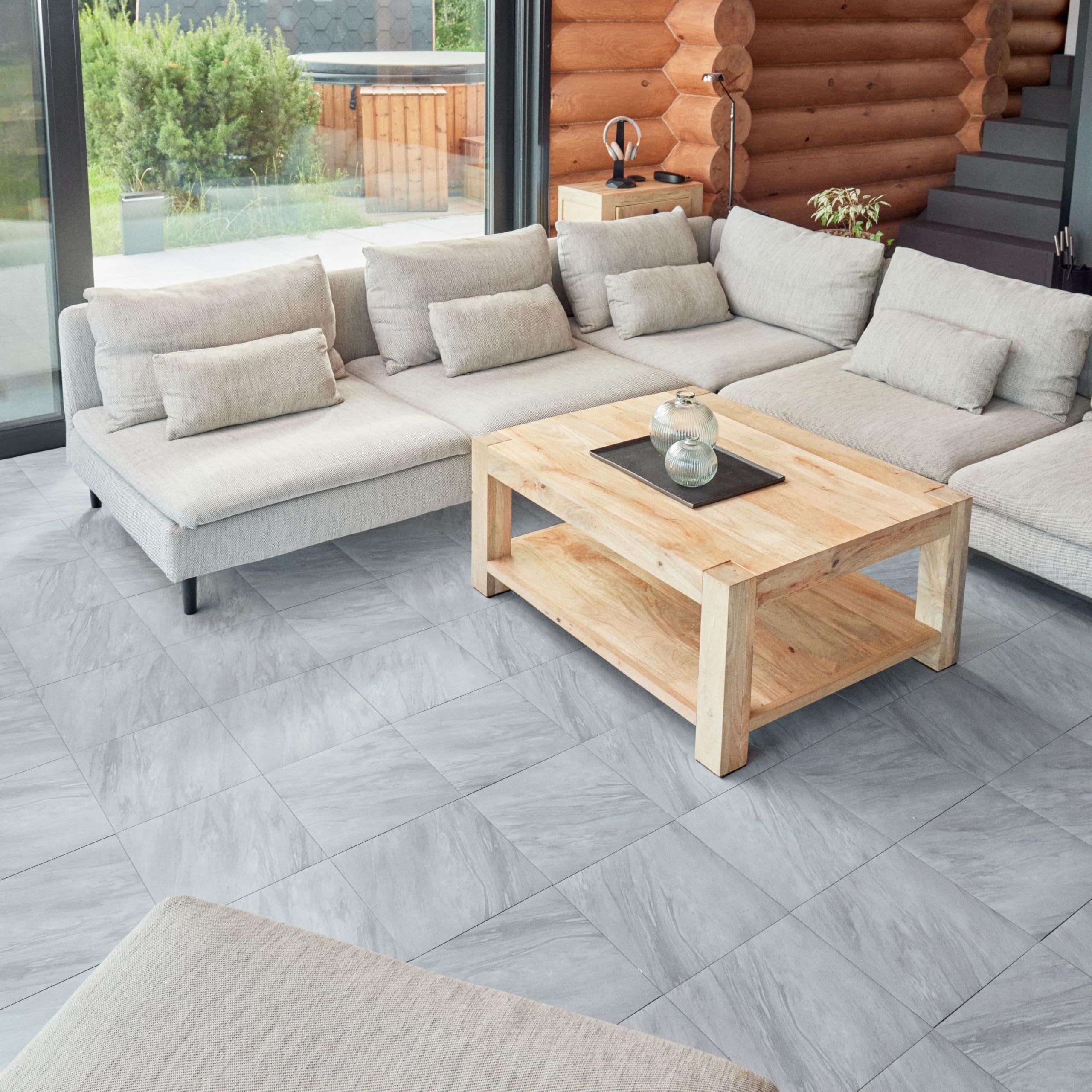 Vinyl Floor Tiles Self Adhesive - 50 Pack To Cover 50 sqf (4.65 sqm) | Each Sticker Tile Size 12x12In (30.5 x 30.5cm) - Peel and Stick Vinyl Floor Tiles | Grey-White Marble Effect