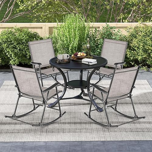 Miniatura 2 de Tangkula Juego de 4 mecedoras plegables para patio con tela de asiento transpirable y marco de metal resistente, movimiento mecedor suave, balancín