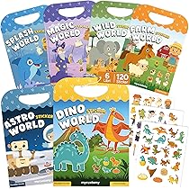mycustomy – 6 Libri Stickers Bambini Attacca Stacca 1+ BPA Free con 120 Adesivi Riutilizzabili e Lavabili