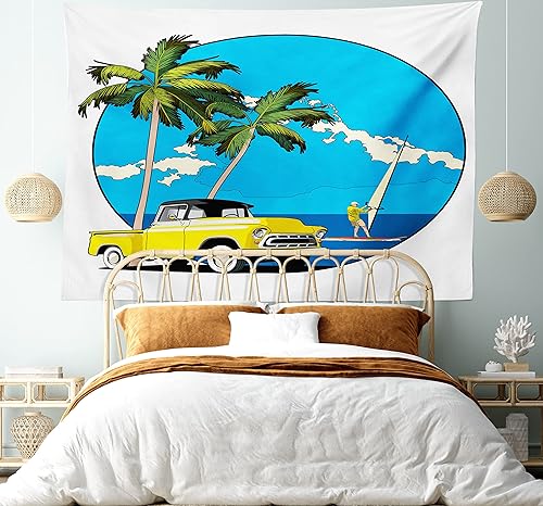 Miniatura 126 de Ambesonne Tapiz de fantasía, paisaje de fantasía con reloj, rayos de cielo de ensueño desde el techo, arte ficticio, colgante de pared ancho para