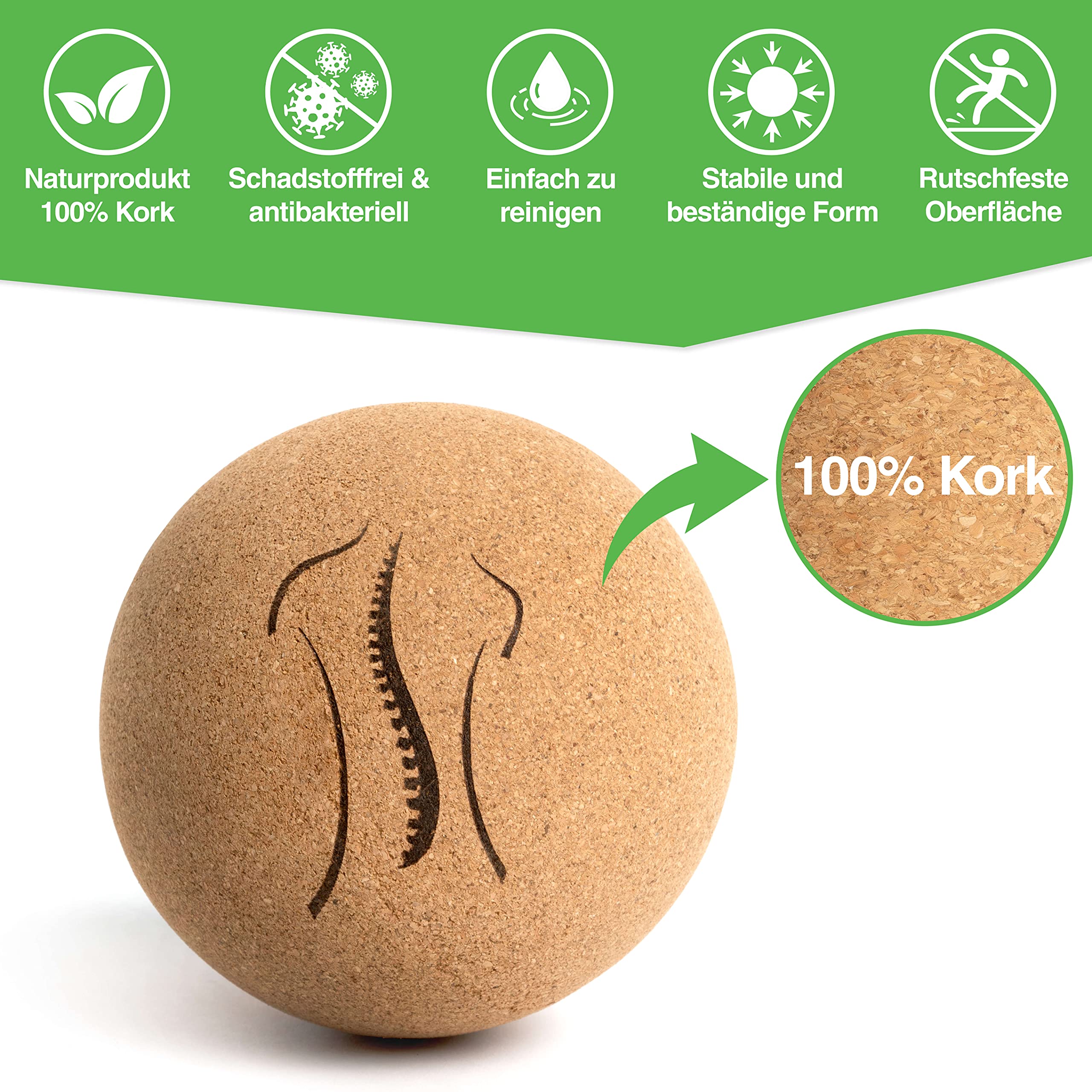 BACKLAXX® Faszienrolle Set aus Kork mit Faszienball & Massageball | Faszienrolle Wirbelsäule & Rücken | Faszien Set für Oberschenkel & Fuß | Fazienrolle DuoBall schadstofffrei antibakteriell