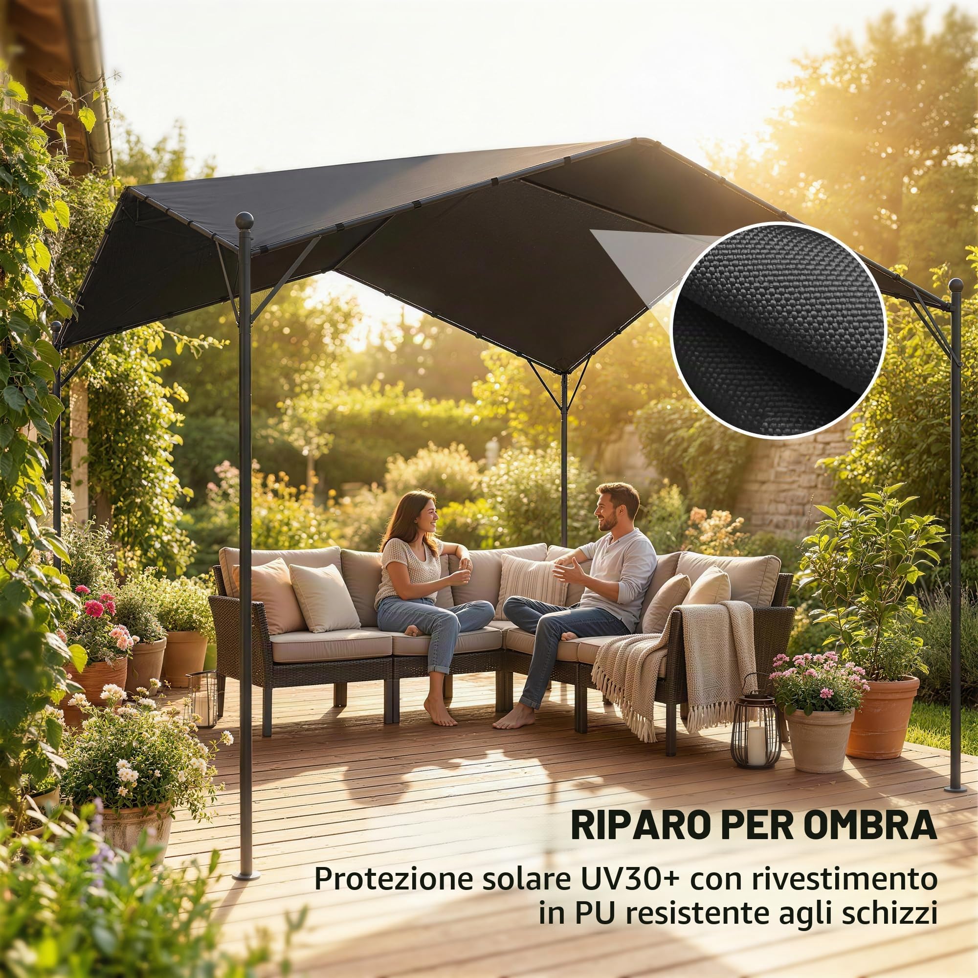 Outsunny Pergola 3x3m idrorepellente a due falde Grigio scuro