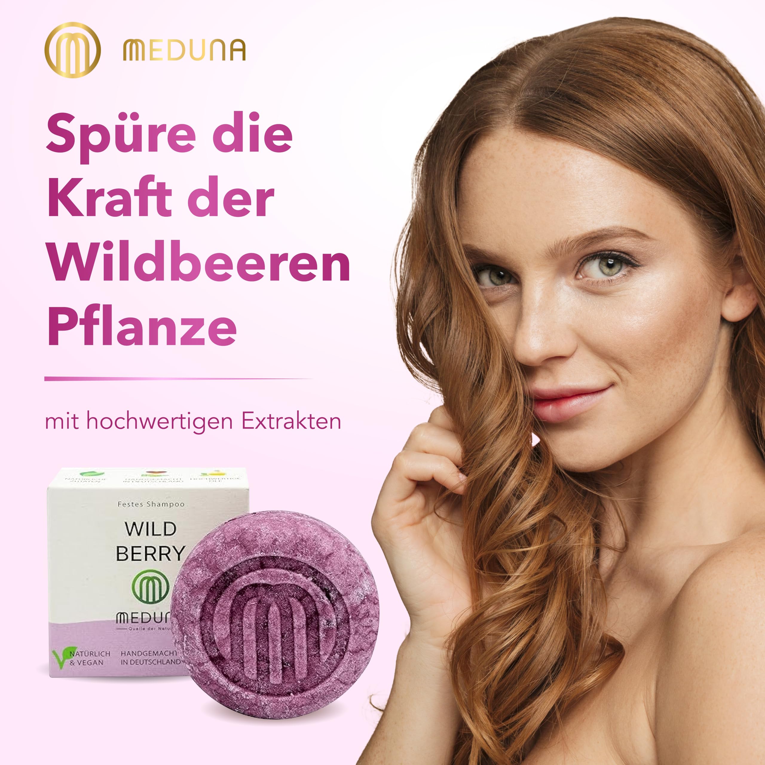 MEDUNA festes Haar-Shampoo Wild Berry 75g - Beerenduft - Haarseife mit Bio-Kokosöl & Shea Butter - Naturkosmetik Haarpflege Shampoo - Pflegeshampoo alle Haartypen - Made in Germany (5)