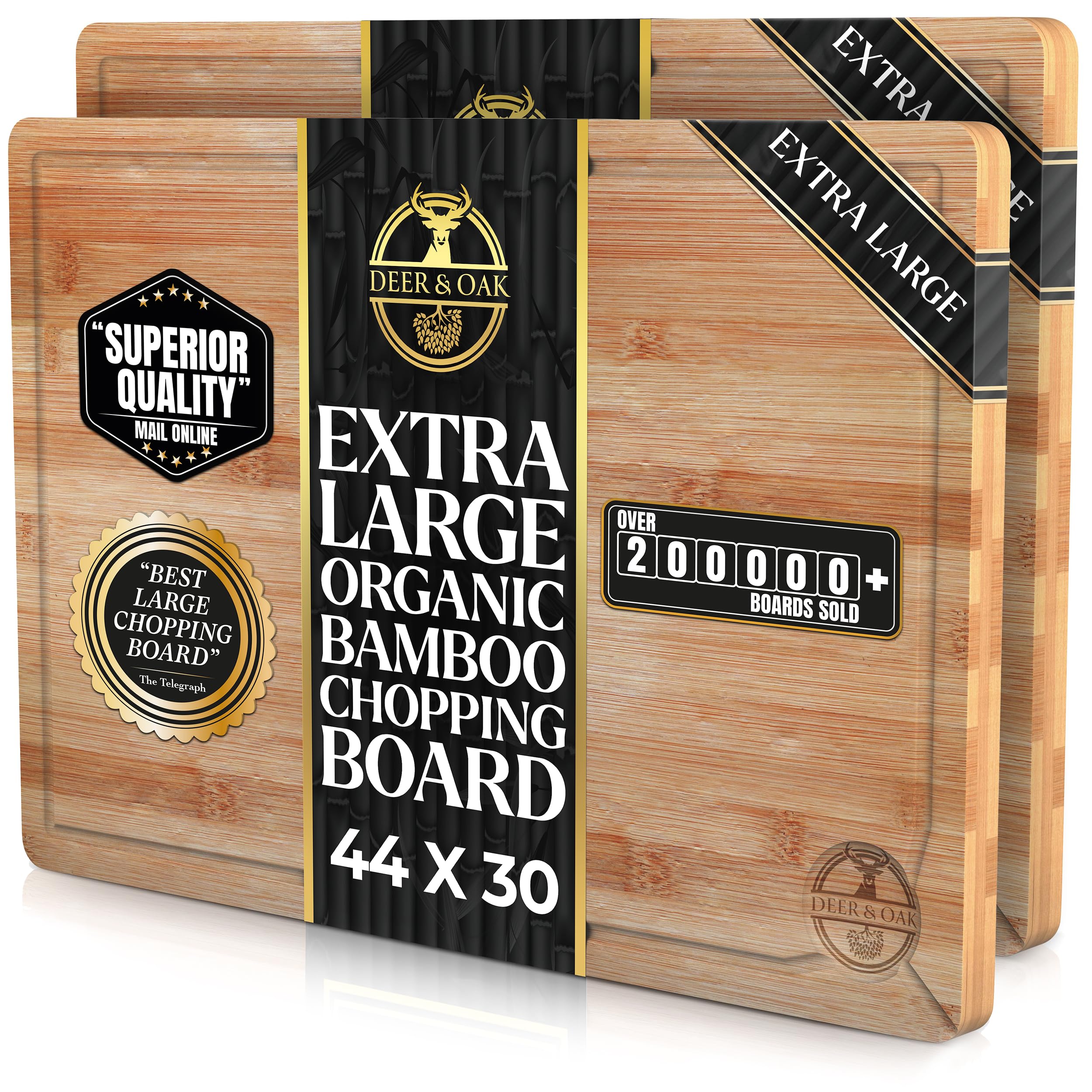 Deer & Oak X-Large Bamboo Chopping Boards 44x30cm (2 Pack), Pre-Oiled