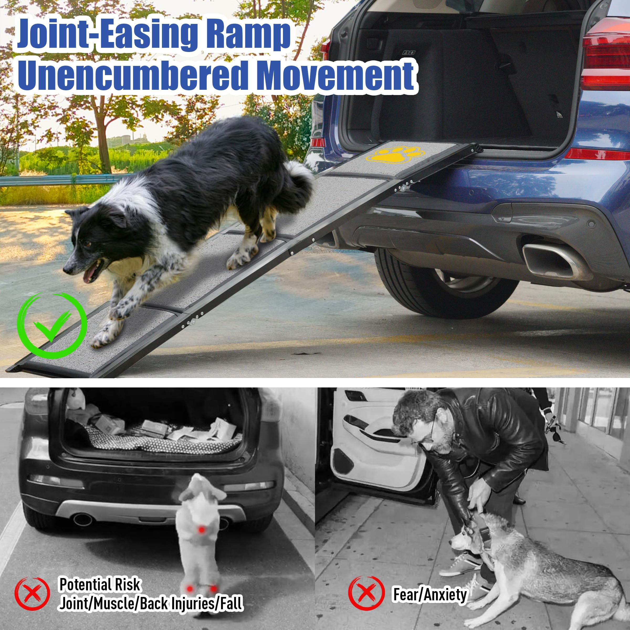 BACOENG 180cm Rampa para Perros Coche Plegable, Rampa para Perros portátil para Perros Grandes con Alfombra Antideslizante, Disponible para camión, Coche, SUV, Soporta hasta 110 KG