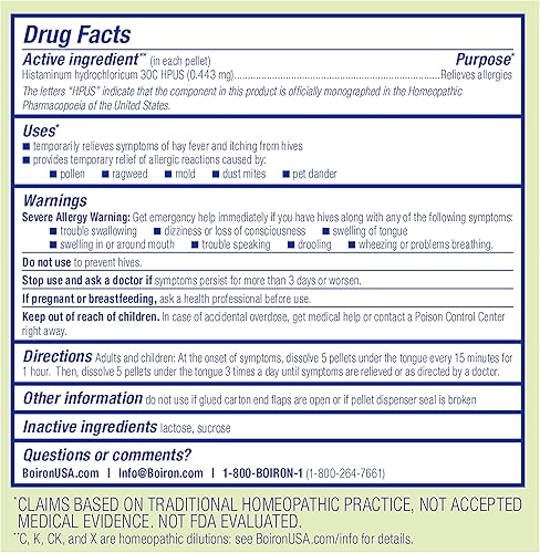 Miniatura 12 de Boiron Histaminum Hydrochloricum 30C Medicina homeopática para alivio de alergias en interiores o exteriores, fiebre del heno y urticaria, 3
