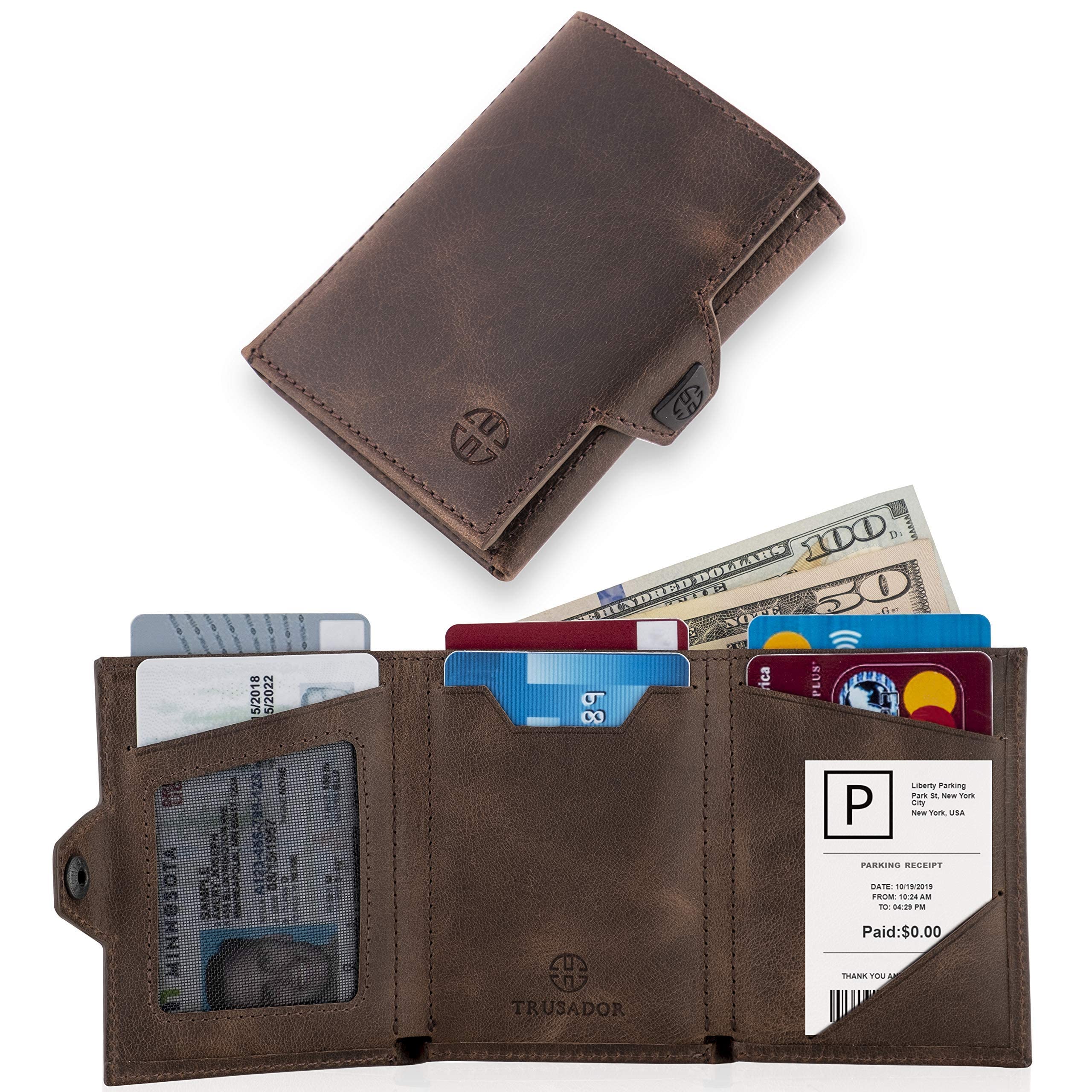 TRUSADOR Verona Unisex RFID Trifold Leder Geldbörsen Fronttasche Geldbörse