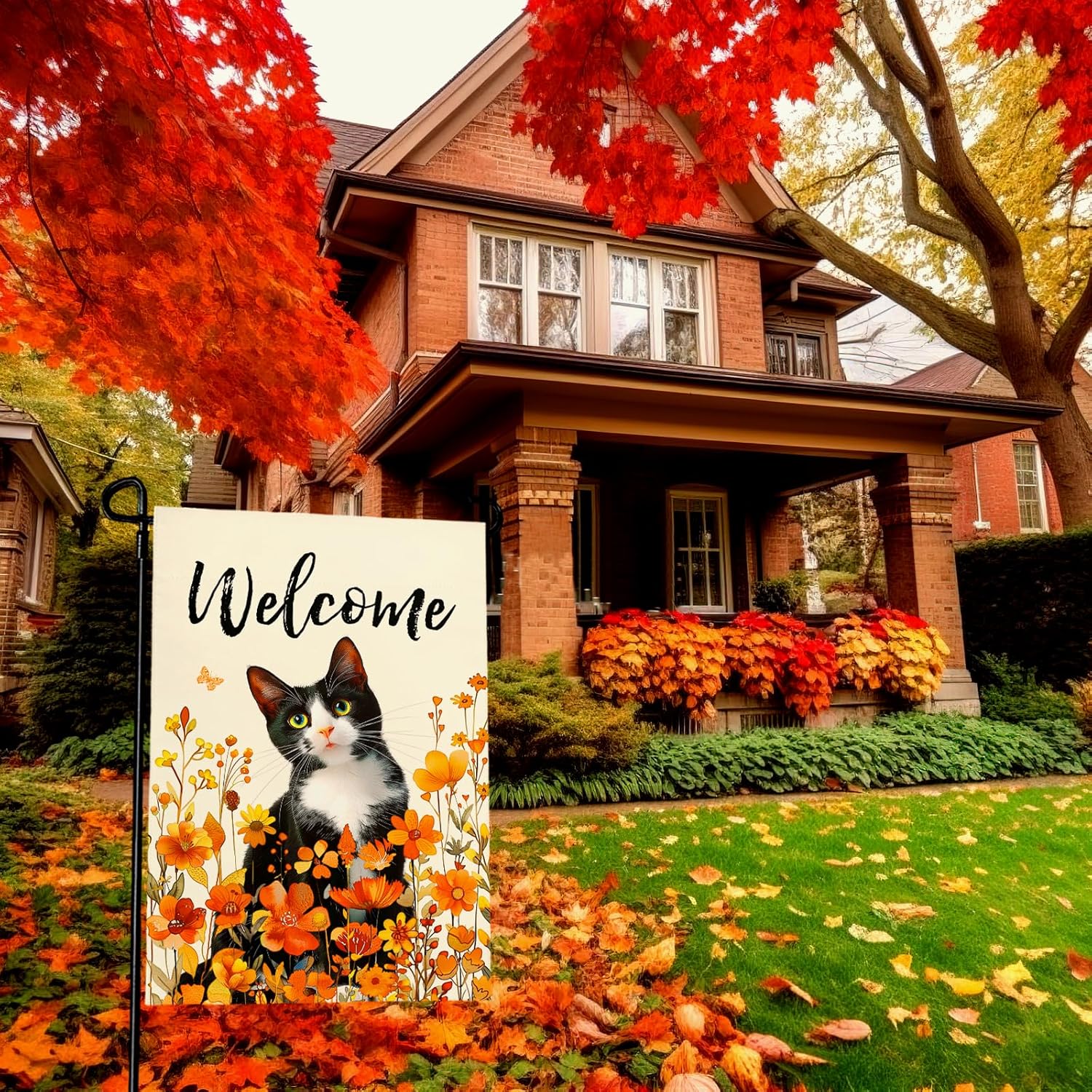 Welcome Fall Garden Flag Black Cat Vertical Double Sided Yard Flags Autumn Leaves Butterfly Cute Pet Floral House Banner Outside Outdoor Lawn Seasonal Decoration 12 x 18 Inch - Image 8