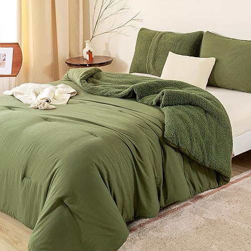 Miniatura 9 de BOHOPOPM Softness - Juego de edredón de cama individual e individual XL, color verde oliva, ligero, acogedor, moderno, de polialgodón, para niños,