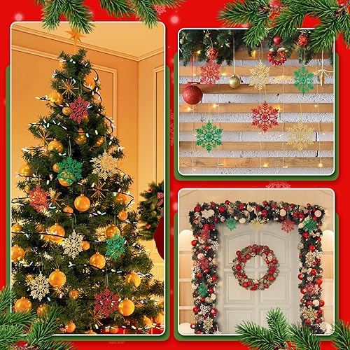 Miniatura 6 de Jenaai 210 adornos de copo de nieve de Navidad para colgar copos de nieve de plástico con purpurina de 4 pulgadas, decoraciones de Navidad para