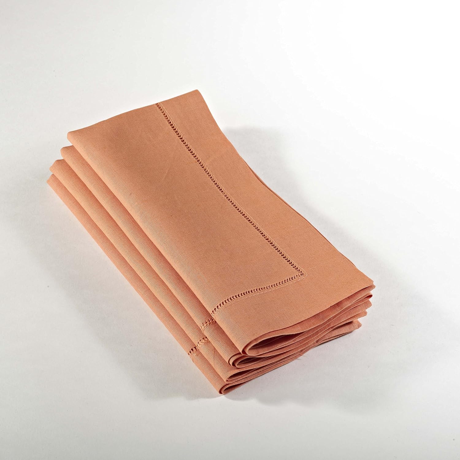 SARO LIFESTYLE Hemstitched Cloth Napkins (Set of 4) - Linen Blend Fabric Napkins for Weddings, Parties, Holiday Dining & Everyday Table Décor, 20"x20", Persimmon