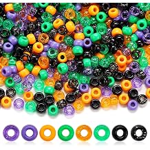Halloween Pony Beads, 1000 Pcs Assorted Opaque Round Plastic Beads for Jewelry Making Bracelets Crafts Plastic Home Decor Party DIY CraftsBlack Orange Purple Green