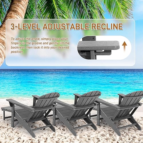 Miniatura 5 de Silla Adirondack ajustable de 3 niveles con otomana retráctil, silla de hoguera de polietileno de alta densidad para todo tipo de clima con soportes