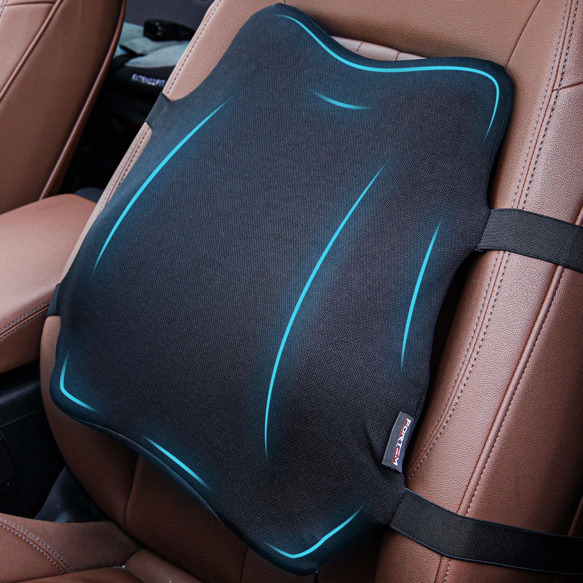 FORTEM Lumbar Support Car Cushion, Back Support for Car Seat, Memory Foam Pillow, Breathable & Washable Cover