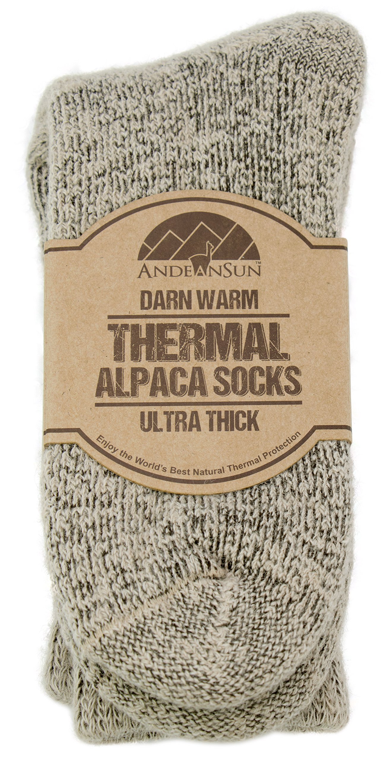 AndeanSun Ultra Thick High Performance Alpaca Socks Unisex - Boot, Beige Brown, Small