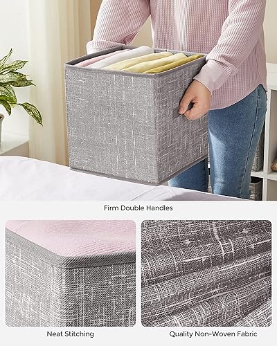 Miniatura 6 de SONGMICS Paquete de cubos de almacenamiento y organizadores de almacenamiento 6 cubos de tela no tejida con asas dobles 6 cubos organizadores y