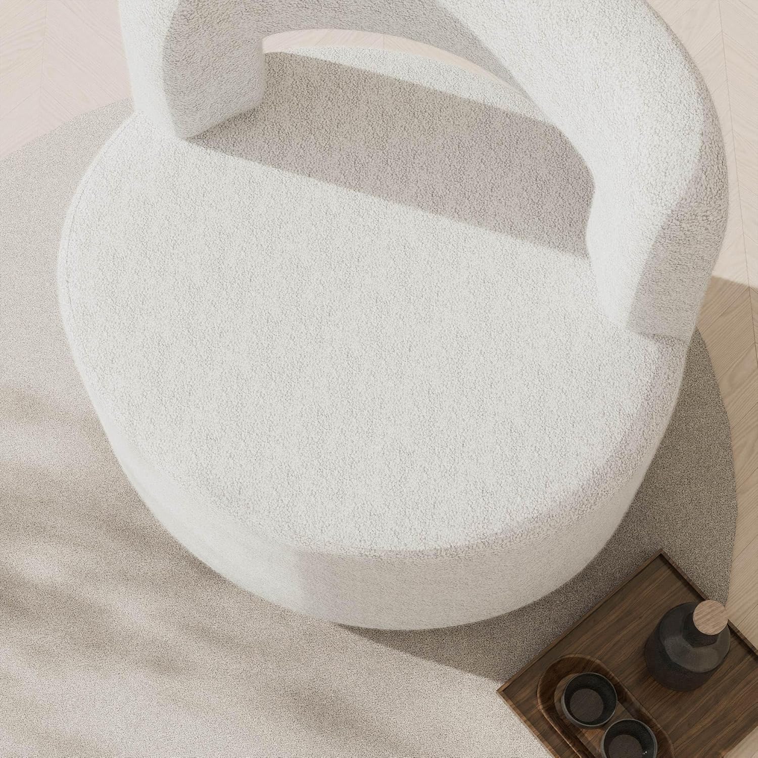 BELLEZE Contemporary Teddy Swivel Chair with Open-Back Design, Cozy Upholstered Accent Chair for Living Room, Bedroom, or Office - 360° Rotating Base - Burke (White)