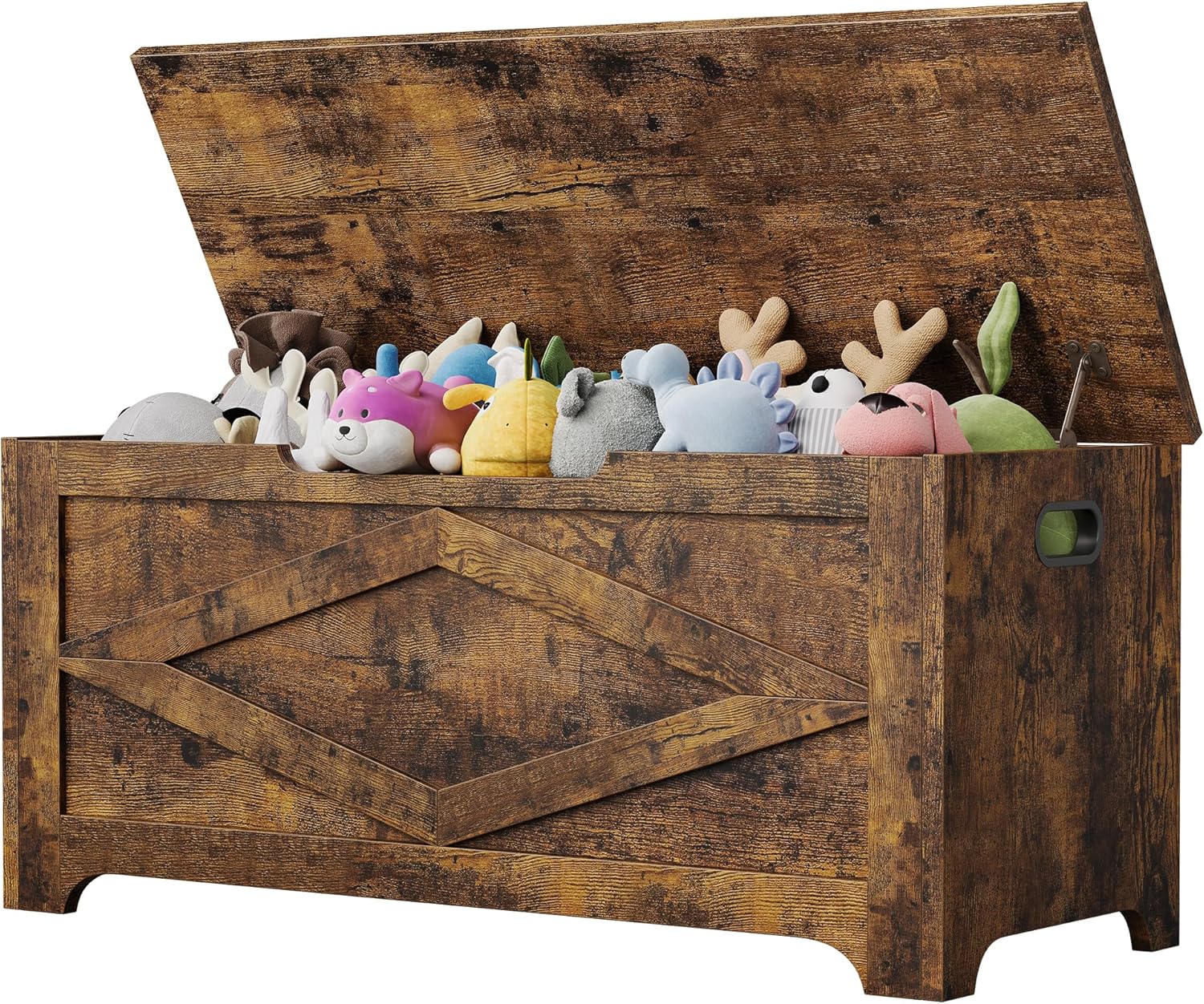Wooden Storage Organizer, Storage Bench with Flip Lid and 2 Safety Hinges, Industrial Heavy Duty Toy Box for Kids Room, Bedroom, Living Room,Brown