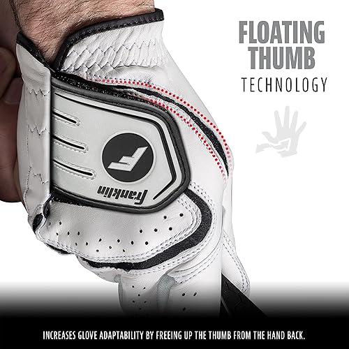 Miniatura 2 de Franklin Sports Guante de golf - Guantes de golf profesionales - Guantes de golf de cuero premium - Agarre máximo - Blanco - Negro