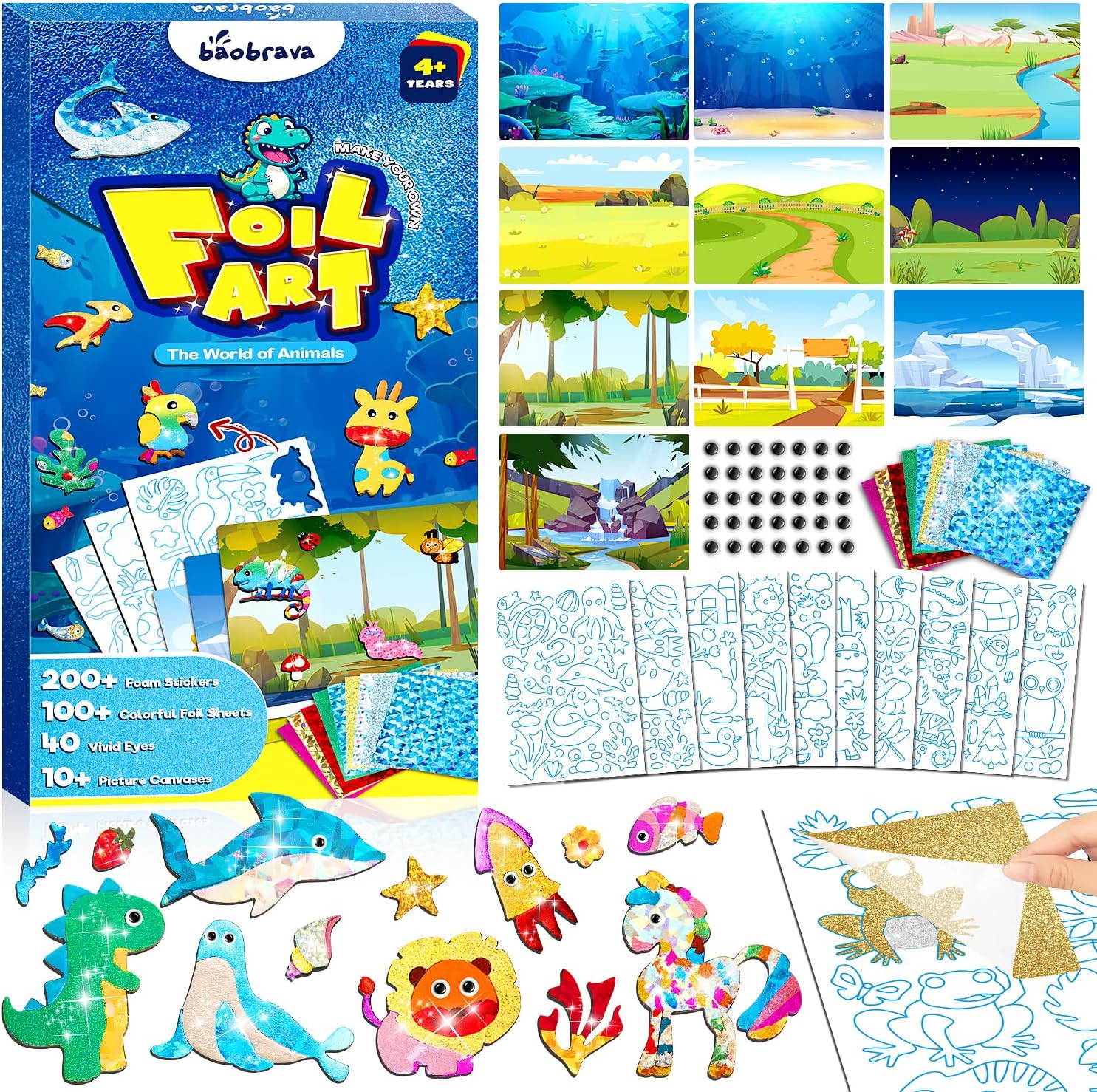 Baobrava Foil Fun Art Craft Kit – Animal Arts and Crafts for Kids 4-8 – DIY Creative Activity Travel Toys – Foam Stickers Books – Birthday Gift for Boys Girls – Easter Gifts