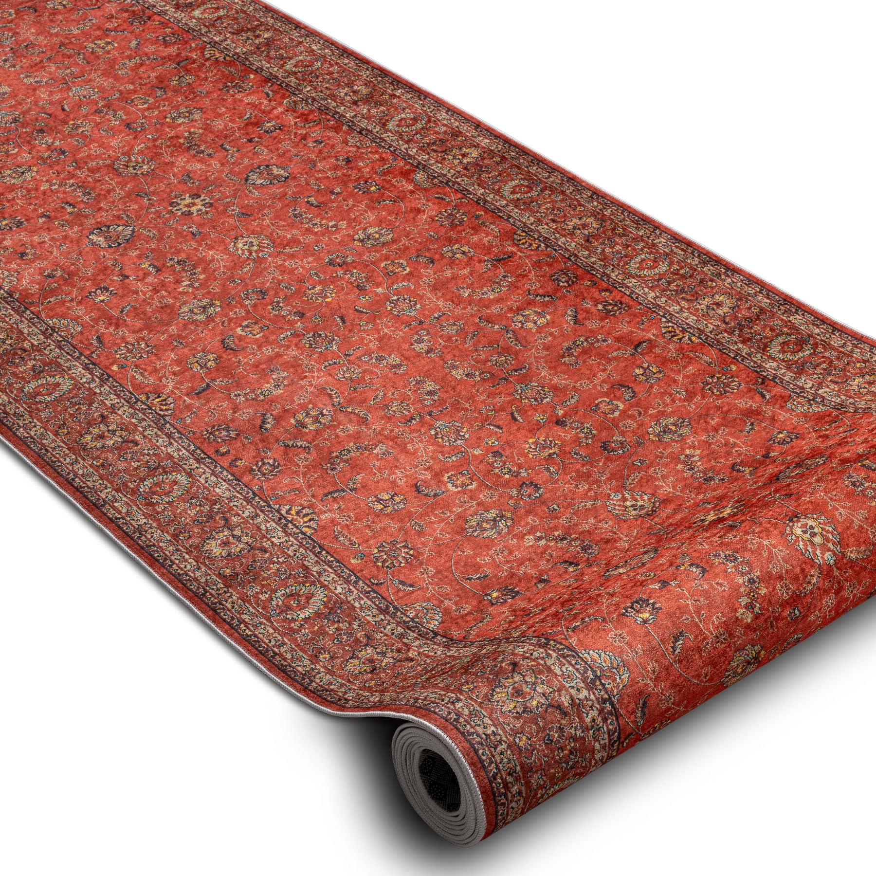 rugsx Tapis Antidérapant Lotus Tradition 58160 Classique, Ornement Rouge - Lavable - 80x400 cm - Tapis de Couloir Antiglisse pour Cuisine et Entrée