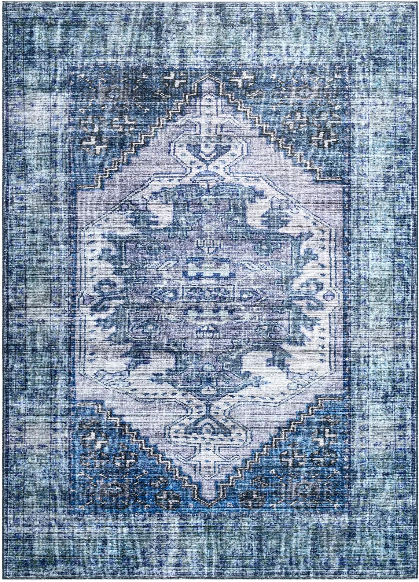 Boho Patio Collection 2' x 3' Transitional Oriental Throw Rug with Medallion, Border Detailing,Blue