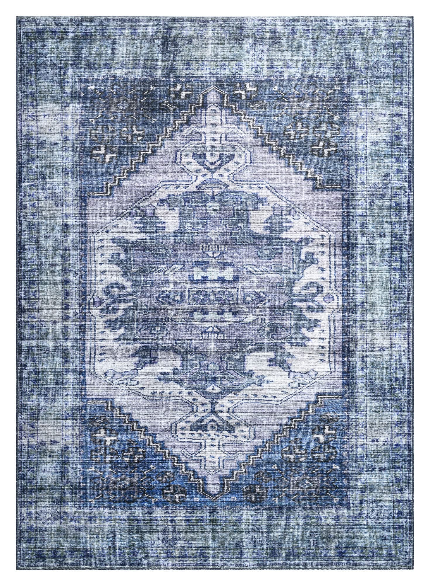 Boho Patio Collection 2' x 3' Transitional Oriental Throw Rug with Medallion, Border Detailing,Blue