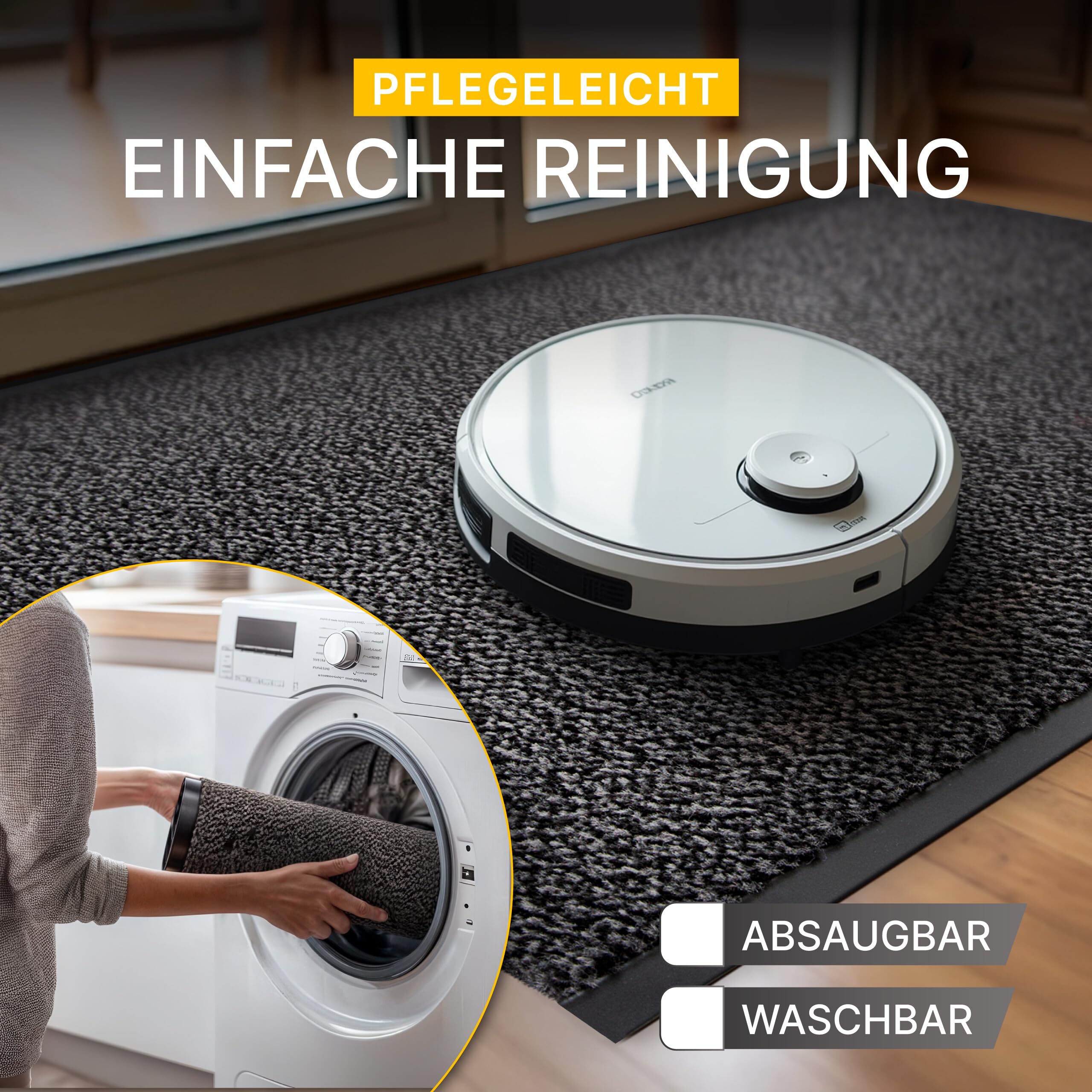 Entrando Schmutzfangmatte auf Maß - 90 cm oder 120 cm Breite - Länge wählbar 20 Meter - mit oder ohne Gummirand an den Schnittkanten schmutzfangteppich meterware sauberlaufmatte (Anthrazit Schwarz)