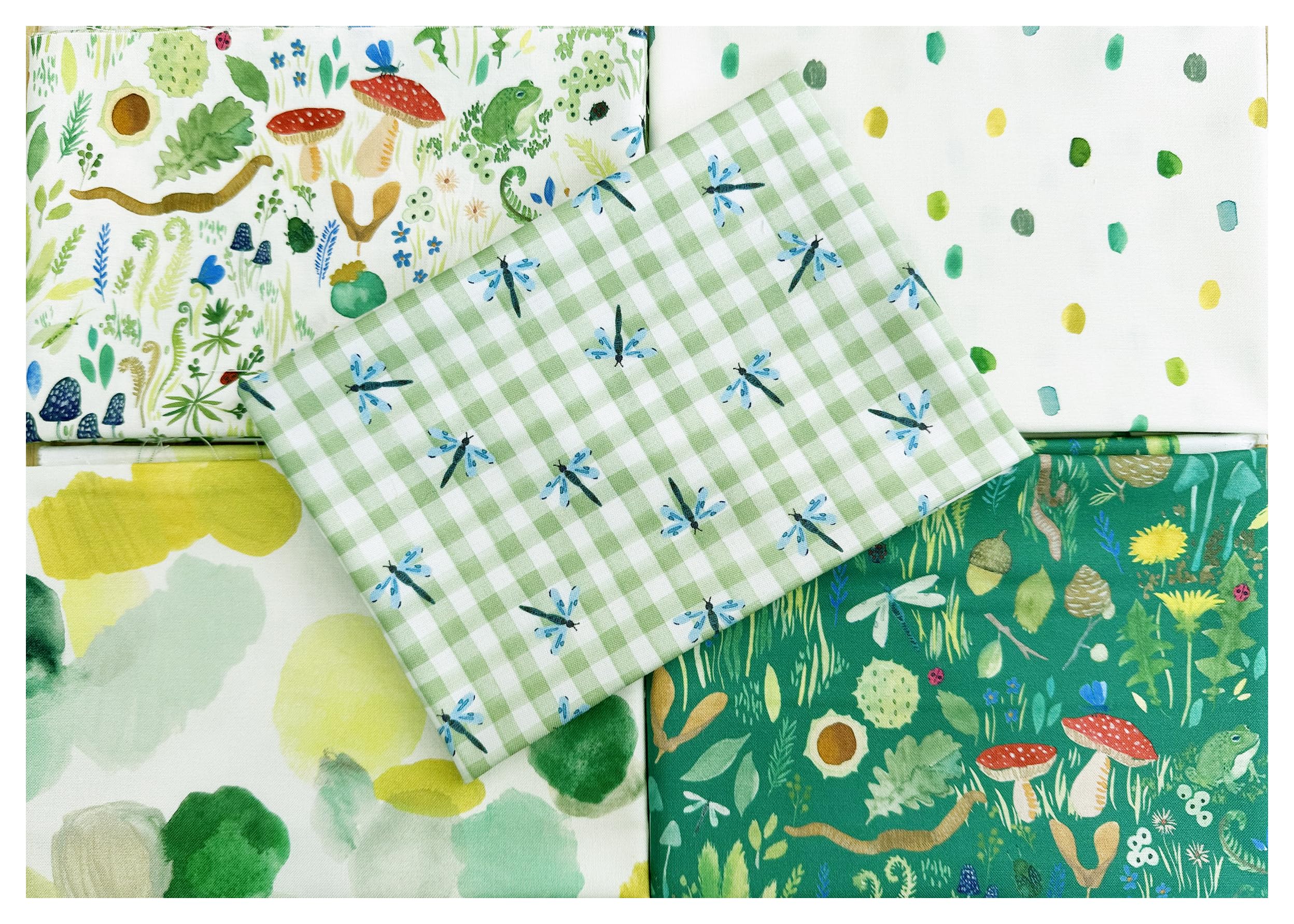 Glamour Secrets Green Fat Quarter Bundle - Dragonfly & Garden Friends - Cotton Quilting Craft Fabric