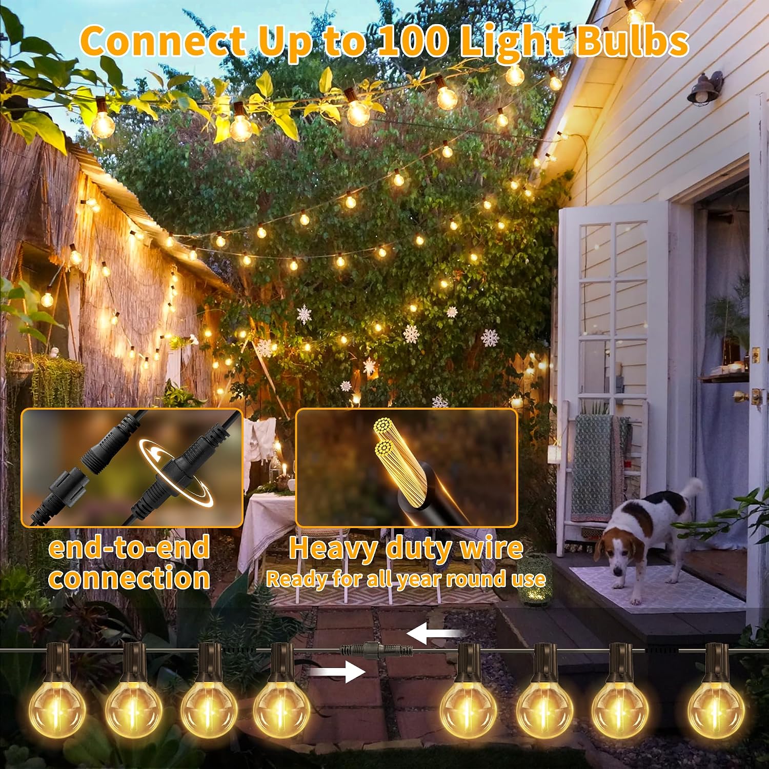 Ollny Outdoor String Lights with Remote, 100FT Plug in Patio Lights with Timer & 37 Shatterproof G40 Edison Bulbs, Waterproof Dimmable Outdoor Hanging Light for Porch, Backyard, Garden, 24V 2700K