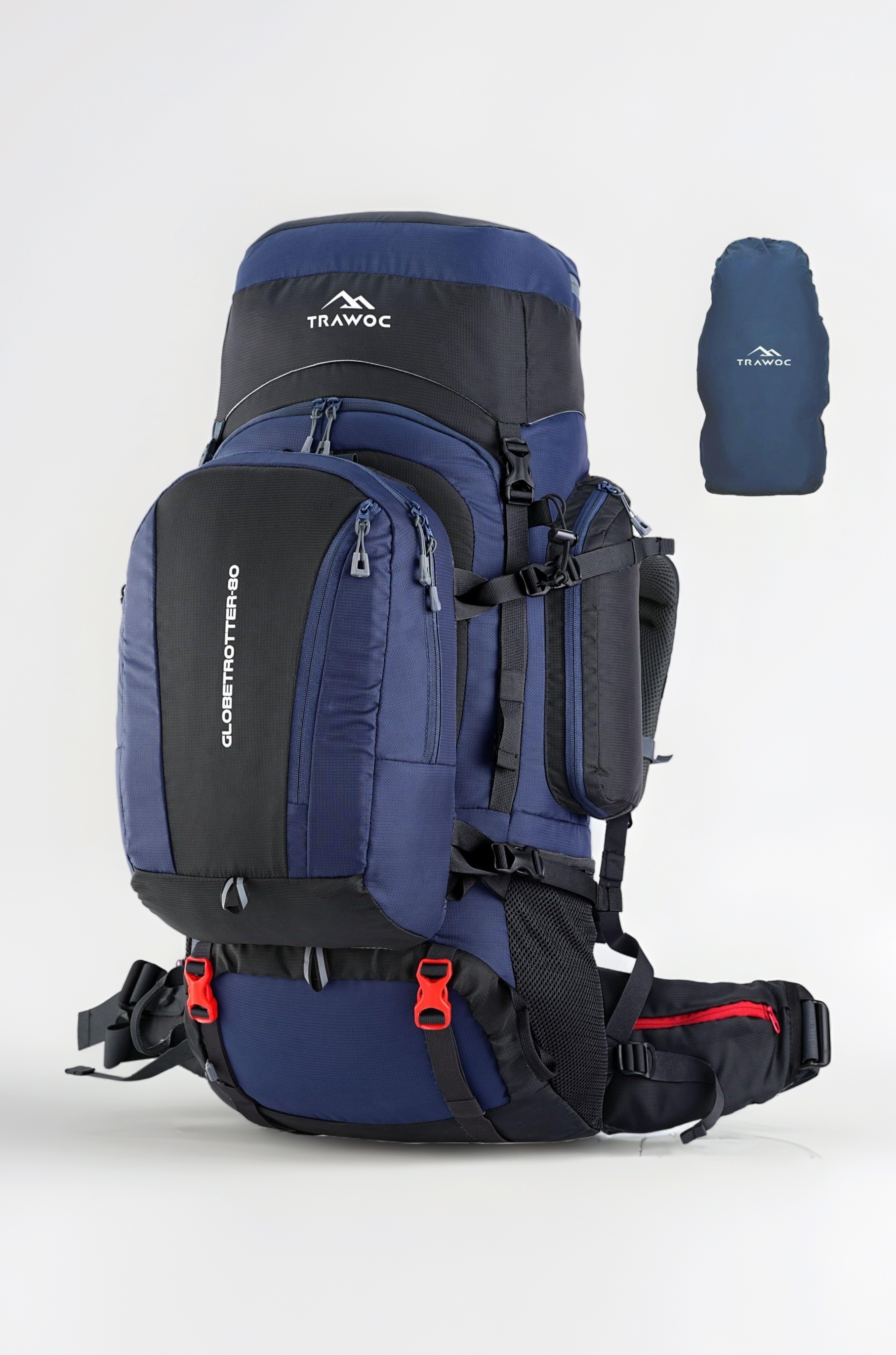 TRAWOC GLOBETROTTER 80 Liter (70+10) Internal Metal & Fiber Frame Rucksack Bag for Men & Women Trekking, Hiking Travel Backpack with Detachable Daypack, Rain Cover and Shoe Compartment.