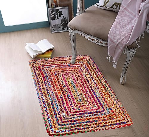 Miniatura 6 de Ramanta Home Alfombra trenzada de yute de 72 x 108 pulgadas, alfombra rectangular de yute natural. Usos puerta de dormitorio reversible, alfombra de