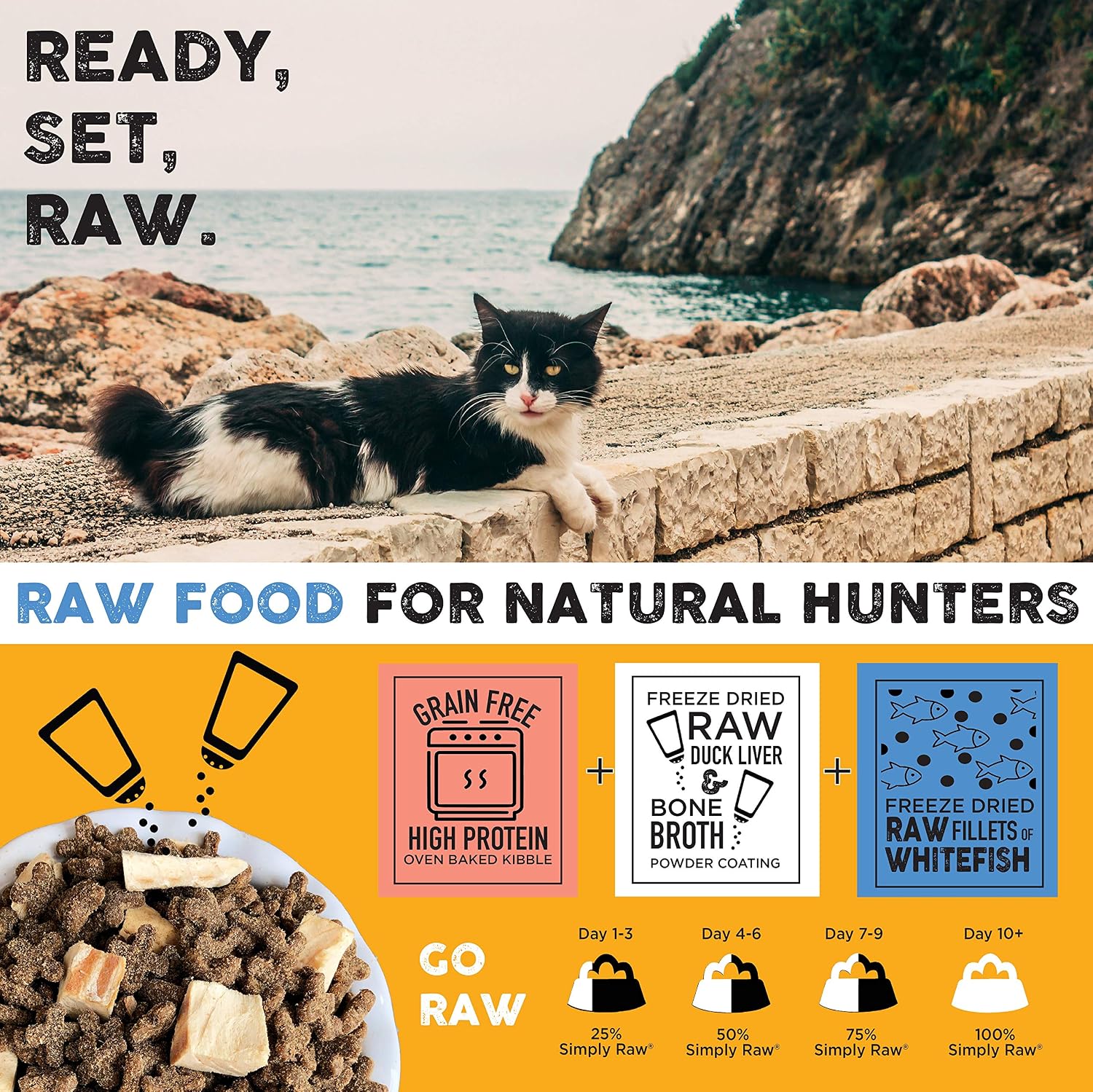 Natures Diet Ultimate Raw Cat Kibble Freeze-Dried Whitefish Duck Liver Bone Broth Herring Superfoods
