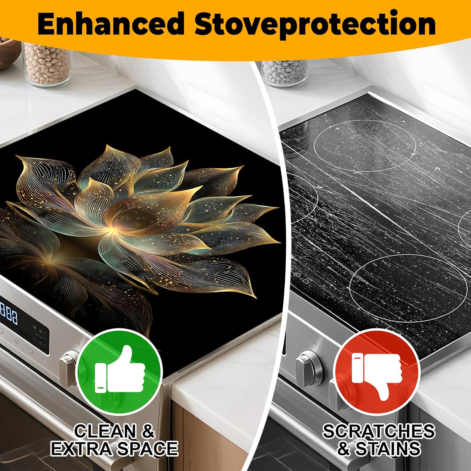 Stove Top Cover for Home Decoration Kitchen Pad Washable Cooktop Covers Countertop Stove Protector Mat for Home Kitchen Cooktops (lotus, 28"x20")