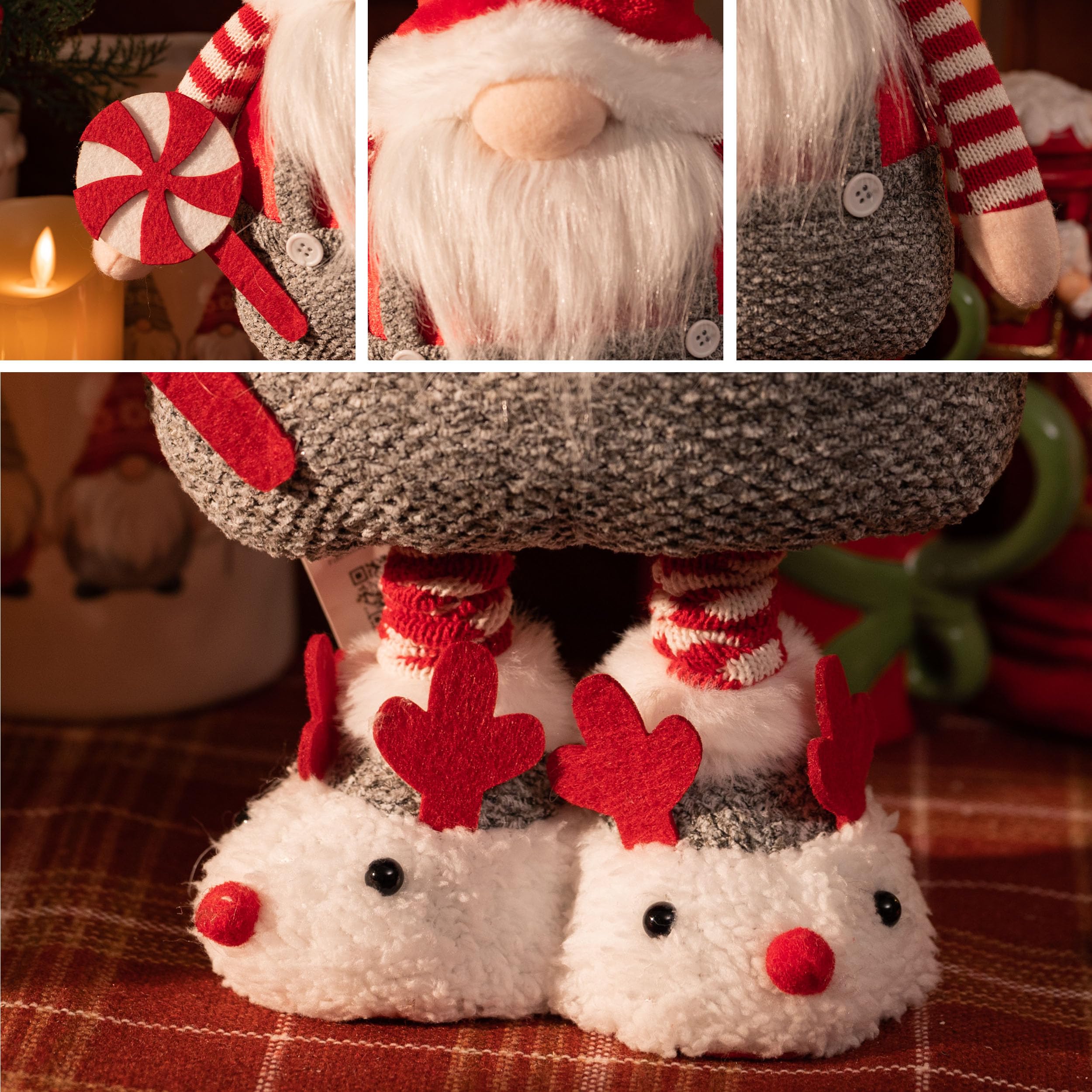 Valery Madelyn Weihnachtswichtel für Weihnachtsdeko, 64 cm Gnom Rot Weiß Zierschmuck, deko für Tisch, Weihnachtszierschmuck,Weihnachten Geschenk und deko, Thema Rot Grau EG0309-0087
