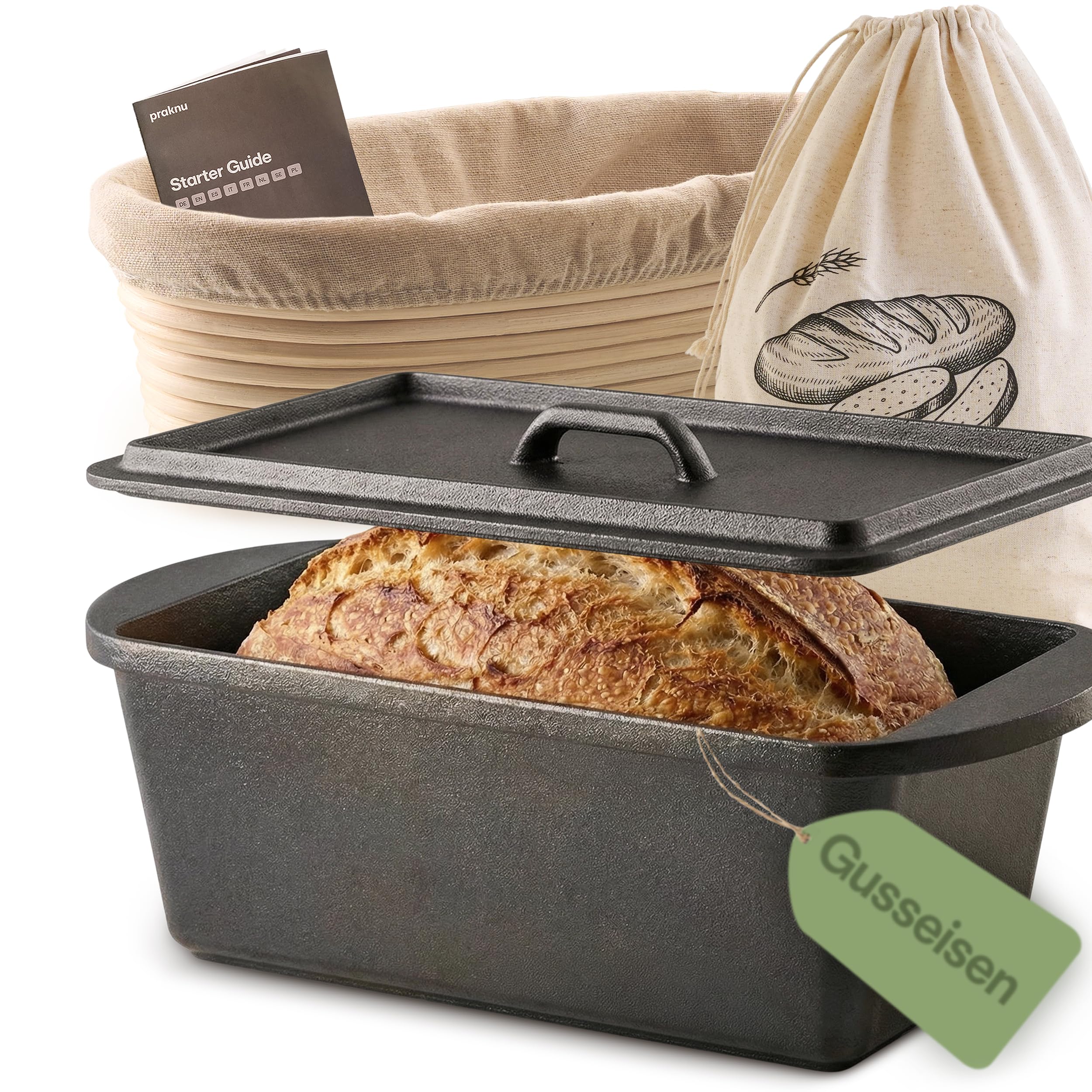 Praknu Gusseisen Topf Brot Backen – Brotbackform – Dutch Oven mit Deckel