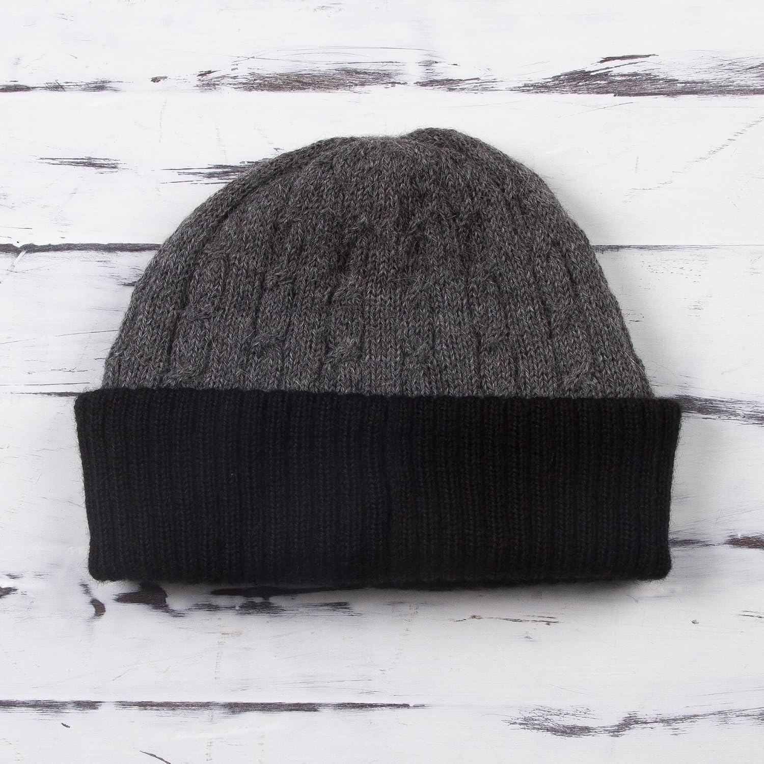 NOVICA Artisan Handmade 100% Alpaca Hat Knit in Smoke Black from Peru Wool Accessories Hats Grey ' Warm Braids in Smoke'