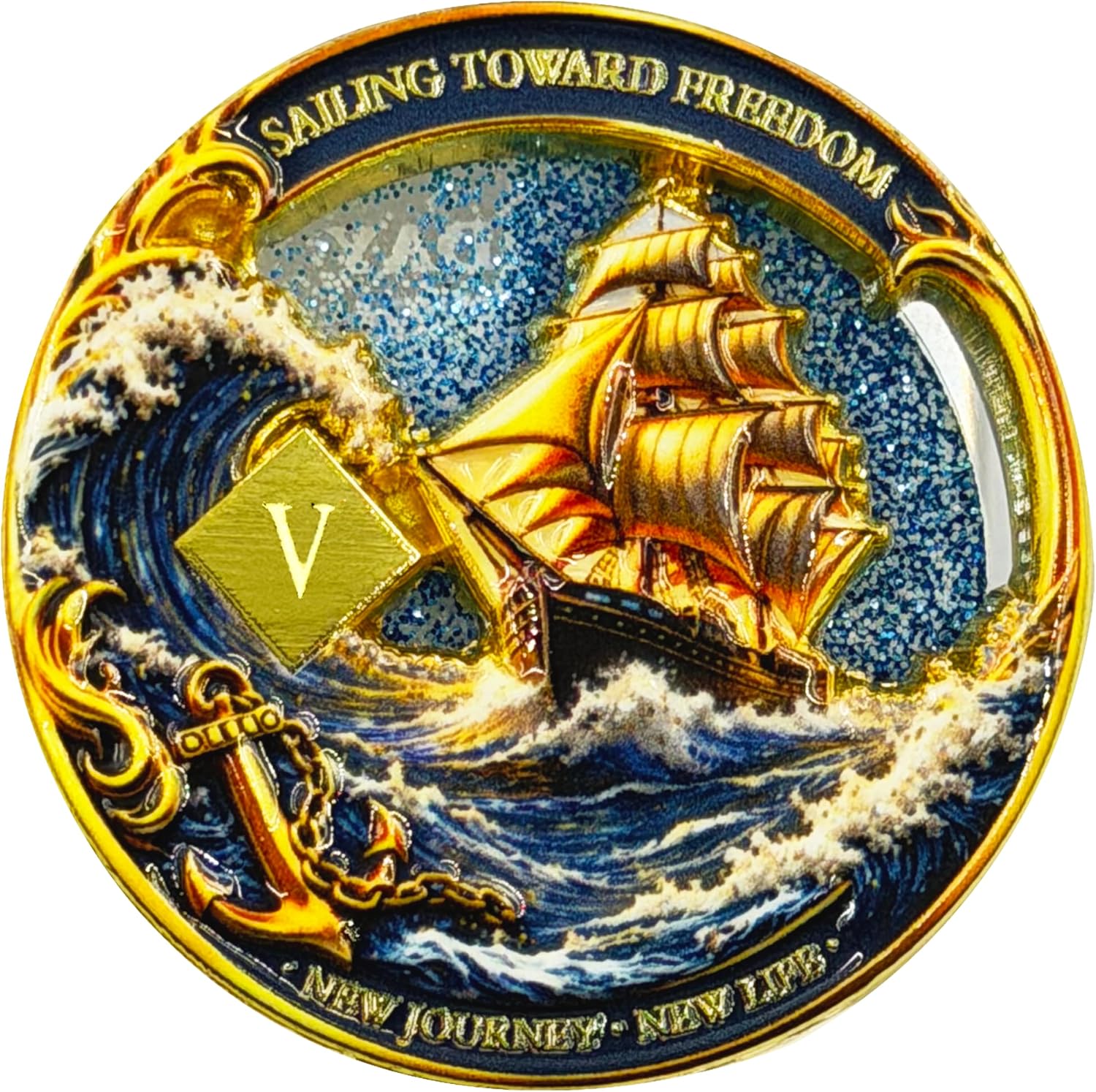 3 Year Sailing Through Storms Sobriety Coin – Journey into Serenity NA Medallion – Spiritual Token for Recovery & Clean Time – Empowering NA AA Chips – Gift for Men & Women