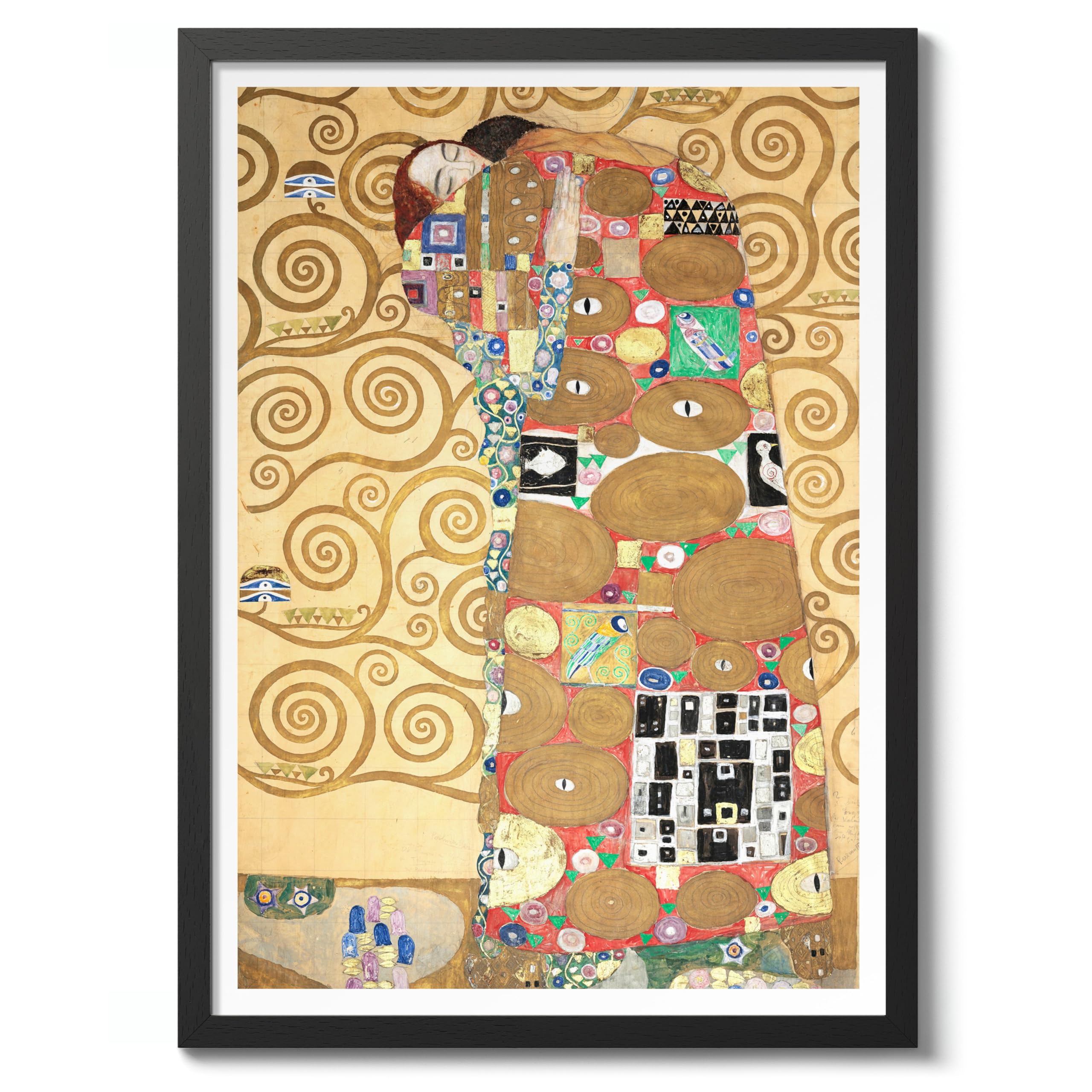 Fulfillment (Lovers) Gustav Klimt Poster, Classic Famous Oil Painting Print, Modern Art Nouveau Wall Art Home Decor, Archival Matte, A4 (Black Frame) - 29.7x21cm — image 1