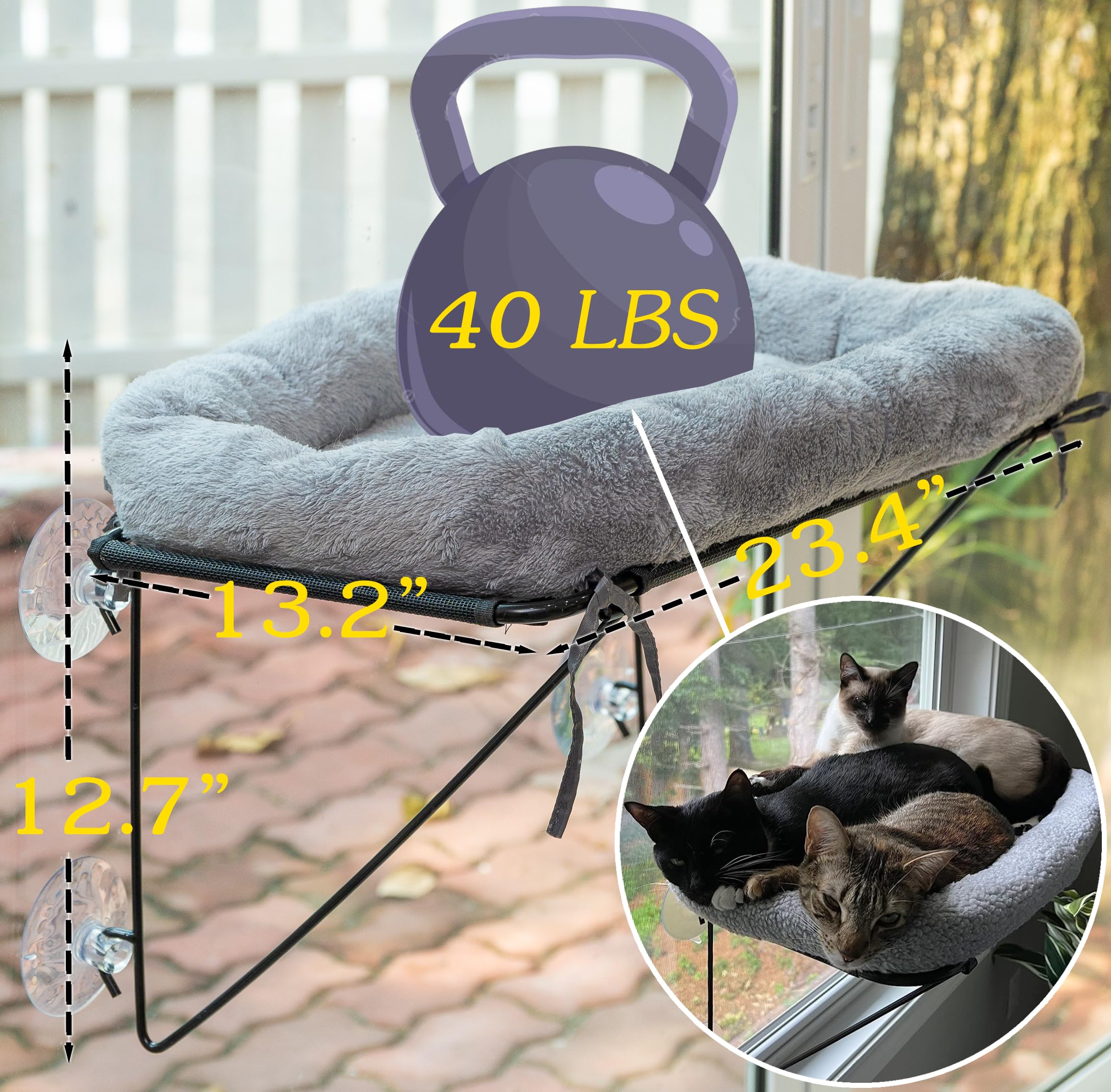 Percha para ventana de gato, hamaca suave para gatos en el interior, ventana de percha para gatos, hamaca para ventana de gato, ventana de cama para gatos, 4 ventosas grandes, cómoda cama con ventana