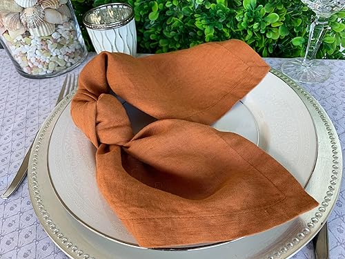 Miniatura 6 de Servilletas de lino  100% lino francés  Servilletas de tela de lino puro lavado a la piedra  Esquinas en inglete  Juego de 4 (naranja tostado)