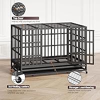 Vista 3 de Jaula de acero indestructible resistente de 48 pulgadas, a prueba de escape, jaula de alta ansiedad, perrera con ruedas, bandeja extraíble, extra