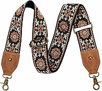 Nefelibata 2" Crazy Horse Leather Purse Strap - Adjustable Jacquard Embroidery Crossbody Replacement, Retro Brown Flower Pattern