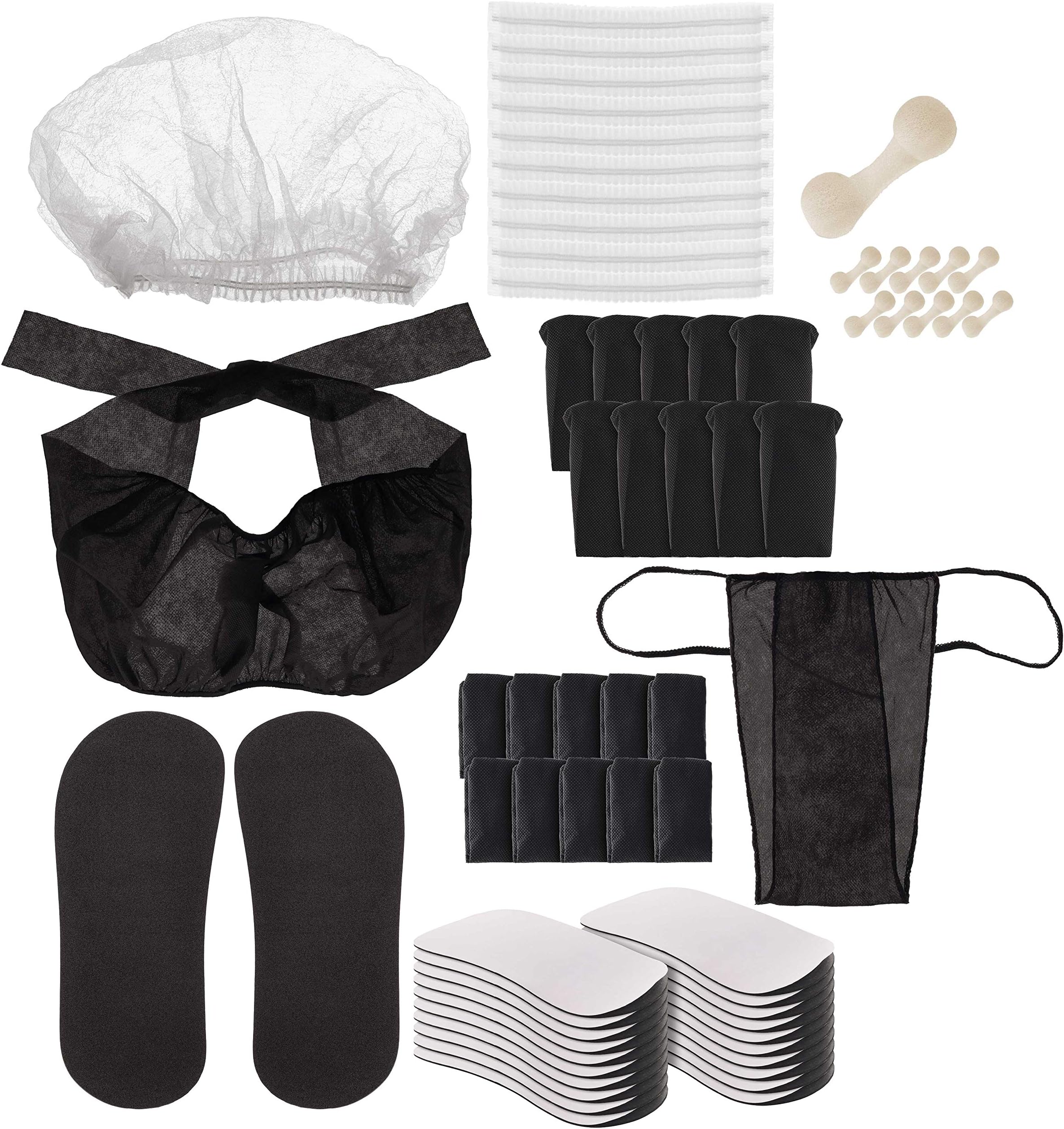 Belloccio Sunless Spray Tanning Accessories Kit: Tanning Feet Pads, Hair Net Caps, Bras, Panties, Nose Filter Plugs - Disposable Hygienic Client Body Cover-Up Protection During Salon Spraying Session