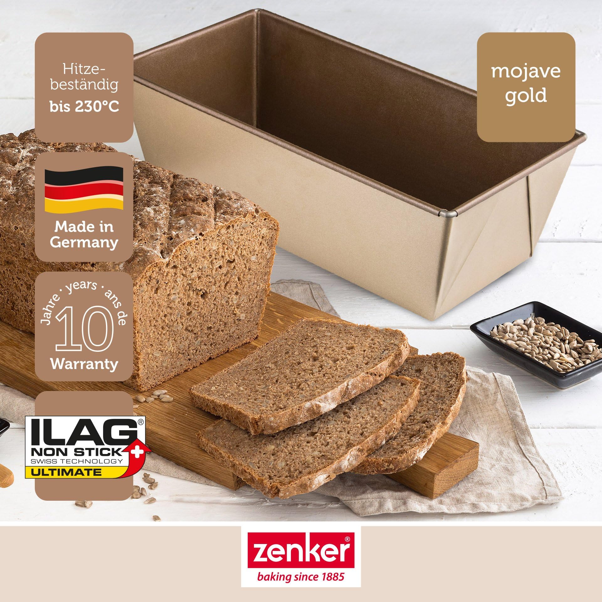 Zenker Brotbackform 30 cm MOJAVE GOLD, Backform aus Stahlblech, Brotform mit keramisch verstärkter Antihaftbeschichtung (Farbe: Mahagoni/Gold), Menge: 1 Stück
