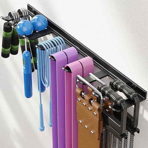 niffgaff Home Gym Storage Rack Organizer - Multi-Purpose Black Fitness Equipment Rack for Bands, Lifting Belts, Accessories - Easy to Install